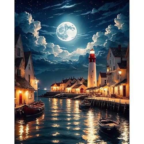 PRASIO Paint by Numbers Kit for Adults Beginner, Landscape Adult Paint by Number Kits on Canvas, DIY Acrylic Watercolor Oil Paint by Number for Adults for Home Decor Gift 16x20 Inch - color: XM-OP-SeasideLighthouse-4050