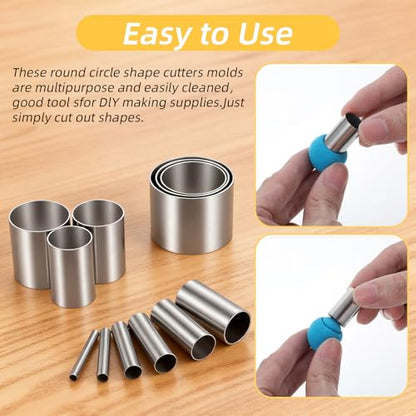 Quilax 52 Pcs Stainless Steel Polymer Clay Cutters, Multi-Size Round Circle Cutters for Pottery, Earring Jewelry Making, DIY Crafts and Clay Sculpting Tools