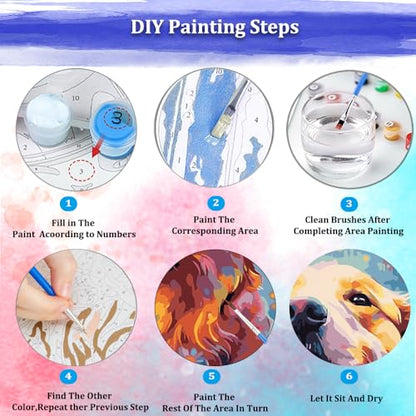 Golden Retriever Paint by Numbers Kit for Adults Beginner,Cute Dog Paint by Number Kit for Adults ,Adult Paint by Number Canvas with Paintbrushes and Acrylic Pigment 16x20 inch,Golden Retriever - color: Golden Retriever