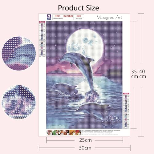 Muzagroo Art 4 Pack Diamond Paintings Kits for Adults 5D Diamond Art DIY with Round Full Drill Diamonds for Beginners Dolphins Diamond Wall Art for Living Room - color: 01-Dolphins