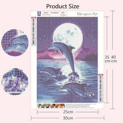 Muzagroo Art 4 Pack Diamond Paintings Kits for Adults 5D Diamond Art DIY with Round Full Drill Diamonds for Beginners Dolphins Diamond Wall Art for Living Room - color: 01-Dolphins