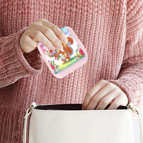 JZHYOAN Diamond Painting DIY Jewelry Storage Box, Fox Special Pattern Diamond Art Jewelry Box for Travel, Portable PU Leather Jewelry Holder for Earrings Necklace Bracelet