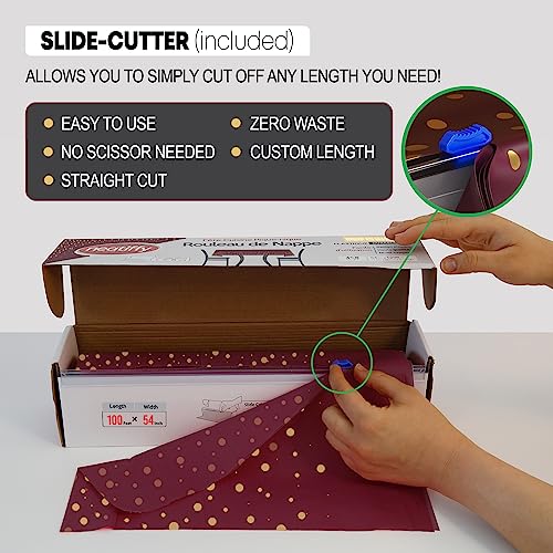 Neatiffy Disposable Plastic Table Cloth Roll with Slide Cutter | Waterproof Cover for Rectangle, Square, Oval Tables | Picnic, Party, Banquet, Birthdays, Weddings - Burgundy Gold Dots - color: Burgundy Gold Dots, size: 54 inches X 100 feet