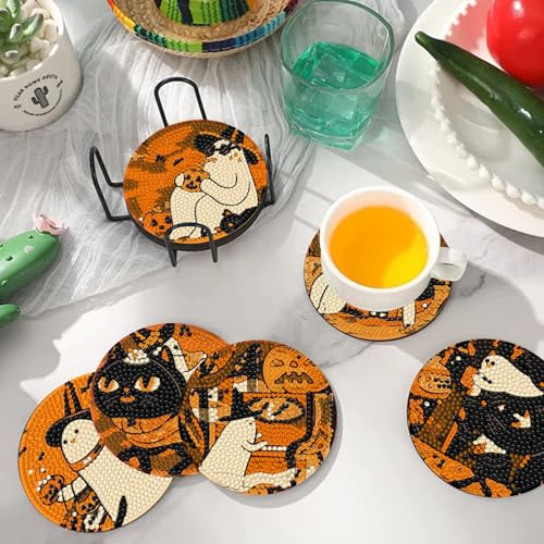 DOTSOPS 8 PCS Halloween Diamond Art Kits for Adults Diamond Art Coasters - color: Halloween