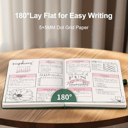 AHGXG Dotted Journal, 150 GSM Paper, 128 Pages, A5 (5.7'' X 8.3'') - color: Dark Green, style: A5-Dotted-150G