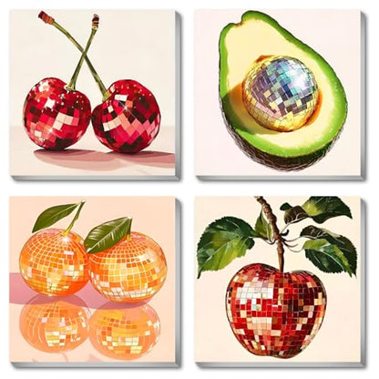 Canrichshop 4 Pack Disco Ball DIY Paint by Number Beginners,Fruit Oil Painting Adults' Paint-by-Number Kits,Acrylic Paint Kit with Frame for All Ages,Easy Paint by Numbers Kids on Canvas 8x8inch - color: BKH1240+BKH1241+BKH1242+BKH1243