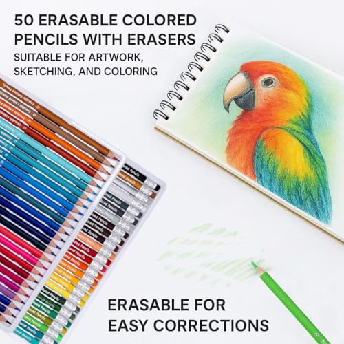 Pre-sharpened Colored Pencils with Erasers, Erasable Color Pencils, Drawing Pencil, Art Pencil for School Supplies, Drawing Supplies (50 Colors) - style: 50 Colors