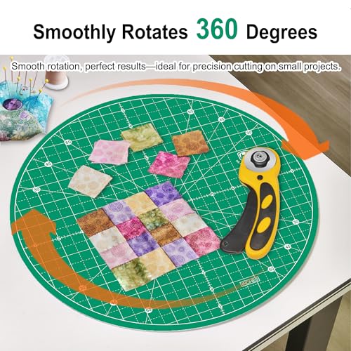 13"x13" Round Rotating Cutting Mat, Self Healing Mat with 360-Degree Rotation & Anti-Slip Base, Sewing Board Cutting Mat Perfect for Fabric Quilting Leather Hobby Project, Green - color: Green, size: 13"L x 13"W
