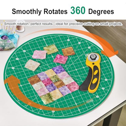 13"x13" Round Rotating Cutting Mat, Self Healing Mat with 360-Degree Rotation & Anti-Slip Base, Sewing Board Cutting Mat Perfect for Fabric Quilting Leather Hobby Project, Green - color: Green, size: 13"L x 13"W