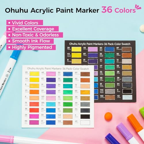 Ohuhu Acrylic Paint Markers 36 Colors Fine & Dot Acrylic Markers - Akaka