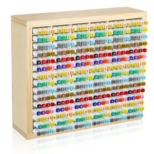 DoubleFill Wooden Marker Organizer for 360 Marker Storage Art Pens Storage Rack Watercolor Brushes Pens Color Pencils Organizer Holder for Desk