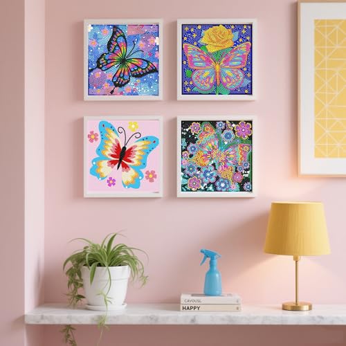 FlyingMage 5D Diamond Art Painting Kits for Adults, 4 Pack Cute Animal Full Drill Diamond Dots Paintings, DIY Diamond Crafts and Art Mosaic Kits, Kawaii Gem Paint with Diamonds Pictures, Butterfly - color: Multicolor Butterfly