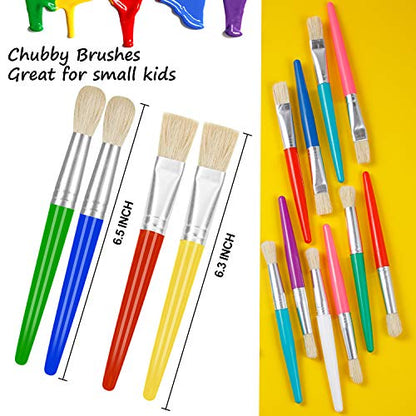 YGAOHF 48 Pack Paint Brushes for Kids - Kids Paint Brushes with Bristle, Big Washable Chubby Toddler Paint Brushes, Easy to Clean Round Flat Brushes for Acrylic Oil Watercolor Washable Paint - color: 48 Pack