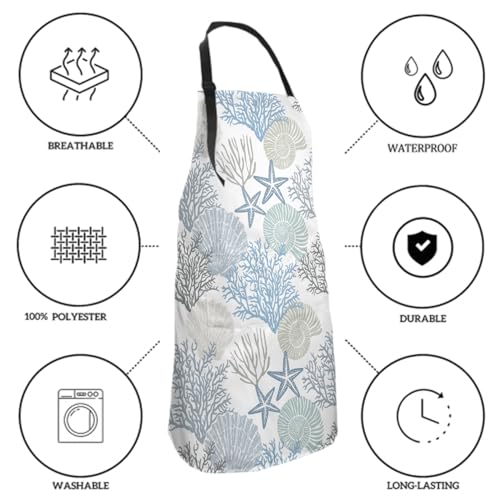 Giwawa Unisex Adult Apron Waterproof Stain Resistant Kitchen Cooking Apron with 2 Pockets for BBQ Grill Painting - color: Coastal
