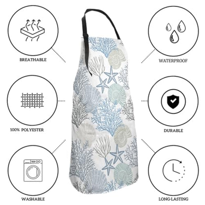 Giwawa Unisex Adult Apron Waterproof Stain Resistant Kitchen Cooking Apron with 2 Pockets for BBQ Grill Painting - color: Coastal