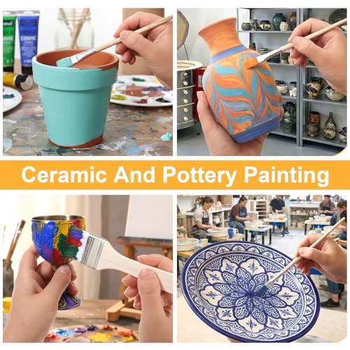 7Pcs Versatile Mop Brush, Goat Hair Blending Paint Brushes | Detailed Paint Brushes for Acrylic Painting, Pottery Glazing, Watercolor, Oil, Gold foil Paintings, Clay Art