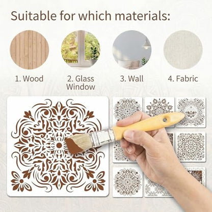 18 Pcs Mandala Stencils Set (12Inch + 4Inch), Reusable Large & Small Mandala Painting Stencils for Painting on Wood, Wall, Canvas, Rock, Furniture, Tile, Floor, DIY Art Craft Decor