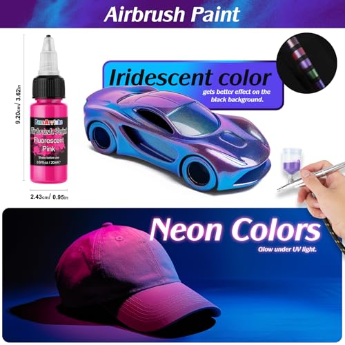 FansArriche Airbrush Paint, 59 Colors with 7 Thinners, 20 ml/Bottle | Acrylic Air Brush Painting Set, Ready to Spray Water-Based Opaque & Neon & Iridescent Airbrush Kit for Artists - color: 59 Colors with 7 Thinnners