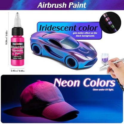 FansArriche Airbrush Paint, 59 Colors with 7 Thinners, 20 ml/Bottle | Acrylic Air Brush Painting Set, Ready to Spray Water-Based Opaque & Neon & Iridescent Airbrush Kit for Artists - color: 59 Colors with 7 Thinnners