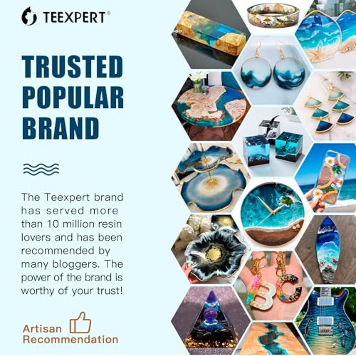 Teexpert Epoxy Resin Kit for Beginners, Resin Kit with Coaster Molds, Silicone Molds Kit, Pigments, Crystal Clear Art Resin, Casting & Coating for DIY Coasters 16 FL.OZ