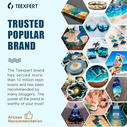 Teexpert Epoxy Resin Kit for Beginners, Resin Kit with Coaster Molds, Silicone Molds Kit, Pigments, Crystal Clear Art Resin, Casting & Coating for DIY Coasters 16 FL.OZ