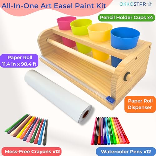 Kids Art Easel & Paper Roll, Tabletop Drawing Station, 30-Pc Set