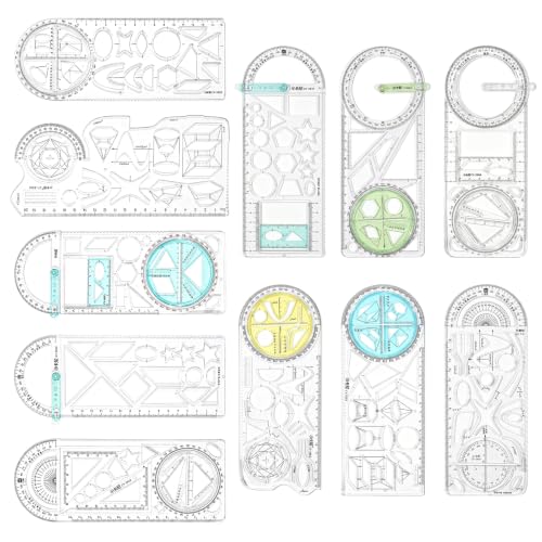 11pcs Geometric Drawing Templates Multifunctional Measuring Geometry Rulers