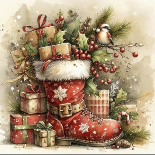 Dugsmgd Christmas Diamond Art Kits for Adults, Diamond Painting 12x12in - color: Christmas boots