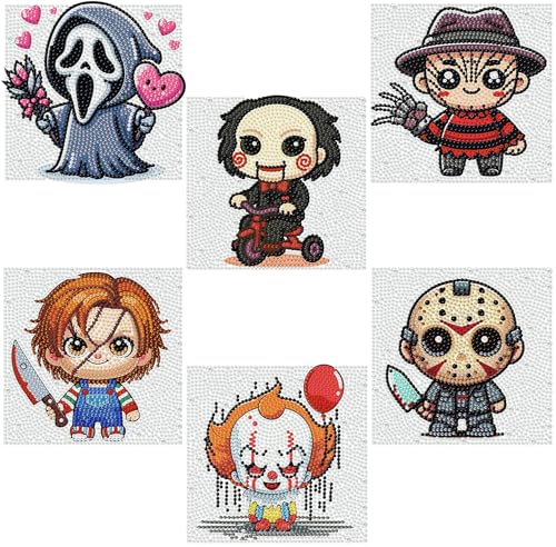 6 Pack Horror Diamond Art Kits for Kids-Halloween Diamond Painting for Kids | 5D Diamond Art Painting Kit for Kids,Full Round Drill Gem Art Diamond Dots DIY Crafts for Girls Boy Halloween Decor 7 x 7 in - color: horror