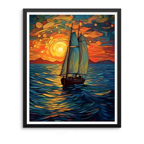 Natuyalo Paint by Numbers for Adults - DIY Adult Paint by Number Kits Painting on Canvas Sailboat Painting by Numbers for Beginners, Sunset Landscape Art Craft Kits for Adults (16x20 Inch) - color: ART-03