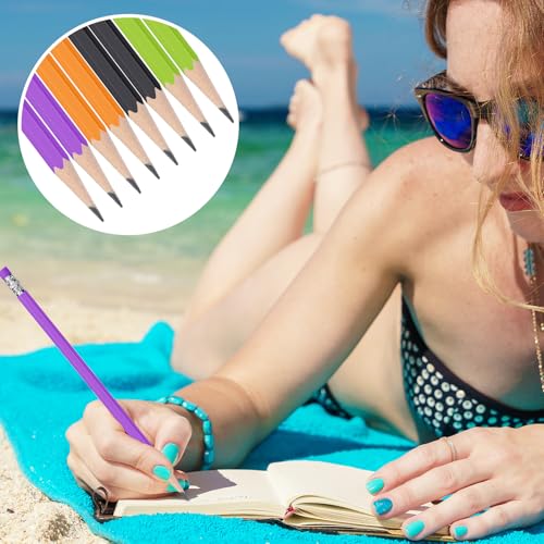 TecUnite 60 Pcs HB Pencils #2 Unsharpened Wood Cased Pencils with Eraser Hexagonal Pencil Cute Graphite No 2 Pen for Adults Gifts Exam School Office Sketching Learning(Purple Orange, Silver) - color: Purple Orange, Silver