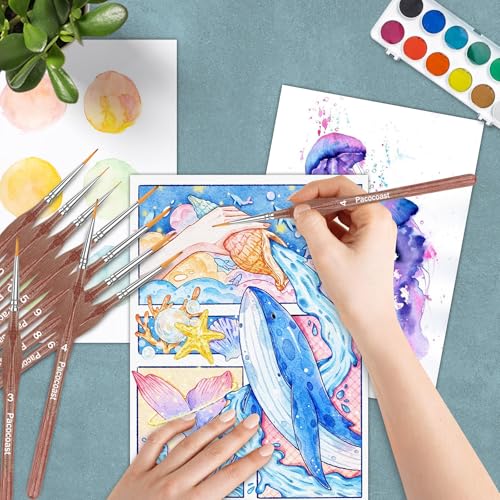 12PC Miniature Brushes, Pacocoast Detail Paint Brushes Set for Fine Detailing & Art Painting, Small Tiny Paint Brush Perfect for Acrylic, Paint by Number, Figurine, Craft, Models (Silver, Brown) - color: Silver, Brown