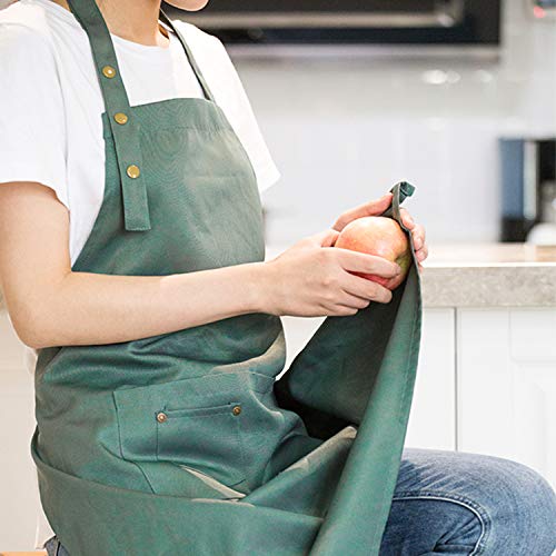 Art & Kitchen Apron for Painting Pottery Cooking, Waterproof | Apron for Men Women with Pockets, Adjustable Snap Strap, Canvas Cotton, Smock Bib Apron for Artist Ceramics Chef, Green - color: Green