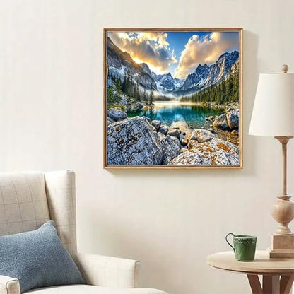 Landscape Mountain Lake Diamond Art Kits for Adults, 5D Diamond Painting Kits for Adults Beginners, DIY Full Round Drill Diamond Dot Painting Gem Art Kits for Adults, Home Wall Decor 13.8x13.8 Inch