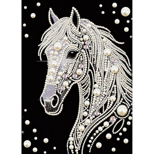 WSLWXSHM Pearl Diamond Painting Kits for Adults Horse, 5D Special Shape Diamond Art Kits for Beginners, Crystal Rhinestones Diamond Painting for Home Wall Decoration Gift 12×16inch/30×40cm, Animal - color: Horse