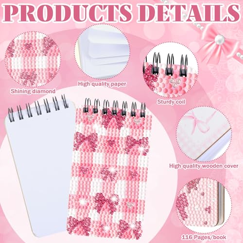 Fuyoooo 12 Pcs Pink Bow Diamond Art Notebook for Adults, 4.72 x 2.83 Inch | Coquette Bow Diamond Art Kits, Bowknot DIY Cover Notebook Diamond Painting for Beginners, 5d Journal Notepad Accessories - style: Pink Bow
