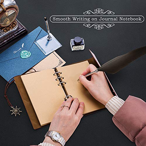 GCCL Quill Pen and Ink Set, Antique Feather Dip Calligraphy Pen Set, including Feather Pen, 5 Replacement Nibs, Pen Nib Base, Notebook, Ink, Gift Box, Best Gifts for Men Dad (Grey) - color: Grey