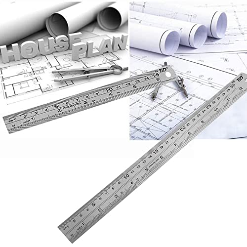 YouOKLight Metal Ruler Set, Stainless Steel 6 Inch and 12 Inch Rulers with Inches and Centimeters, Metric Precision Measuring Drawing Ruler, Silver