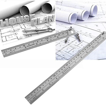 YouOKLight Metal Ruler Set, Stainless Steel 6 Inch and 12 Inch Rulers with Inches and Centimeters, Metric Precision Measuring Drawing Ruler, Silver
