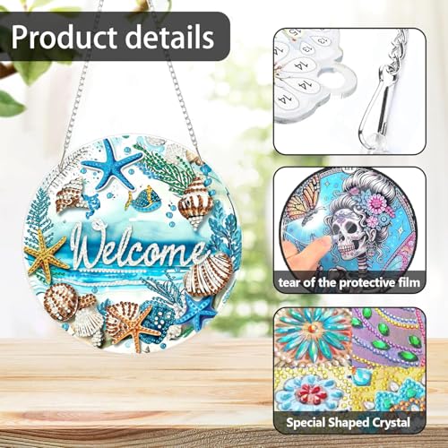 ARPADAMO Hanging Ornament Diamond Art Kits for Adults Shell Beach 7.2x7.2in | 5D DIY Special Shaped Pearl Crystal Coastal Conch Acrylic Pendant Diamond Painting Kit, Window Hanging Gift for Home Garden - color: DP03980