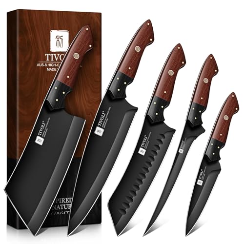 TIVOLI Kitchen Knife Set 5pcs - Chef Knife Set with Full Tang Wooden Handle - size: 8.1