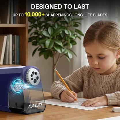 Heavy Duty Electric Pencil Sharpener-6-Hole for 6-12mm Pencils,Auto Start/Stop,Fast 4s Sharpening,Zinc Alloy Blade,10,000+ Sharpenings-Ideal for Classroom,Office & Art Use,Blue(S260) - color: Blue