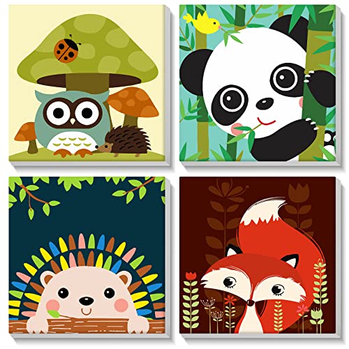 Bowetile 4 Pack Framed Paint by Numbers for Kids Beginners, Easy Cartoon Paint by Numbers for Kids Ages 8-12 on Canvas, DIY Oil Acrylic Number Painting Art Crafts for Home Wall Decor, 8x8in - color: cartoon-animals