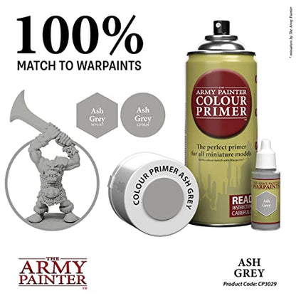 The Army Painter, Colour Primer Ash Grey, 400 ml acrylic spray | Spray Paint Basecoat for Miniature Model Undercoat Priming, Plastic Wargames, DnD & Warhammer - color: Ash Grey