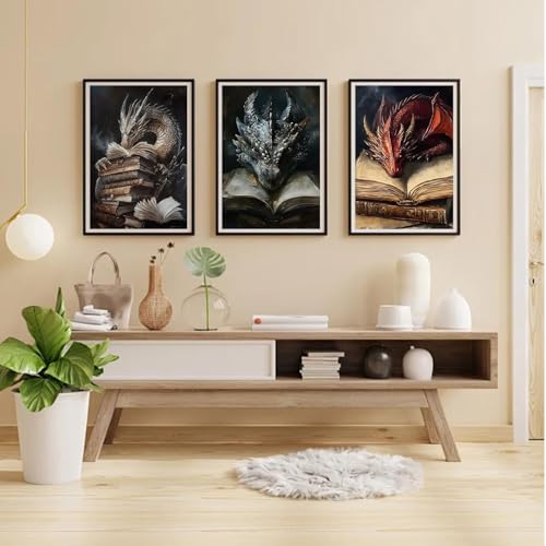 GOUOYANA Dragon Diamond Art Kits for Adults-3P Magic Book Diamond,Wall Art | Round Drill Dragon And Book Diamond Painting for Beginners DIY Rhinestone 5D Diamond dots(Gemstone Craft)Wall Art Gift12x16IN - color: DP01967