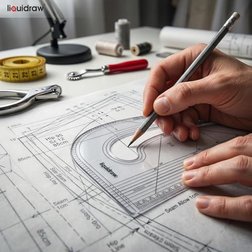 Liquidraw 7 Piece Sewing & Dressmaking Set | Pattern Maker Ruler, Pattern Notcher, Tracing Wheel, Thread Cutter, Seam Ripper, Measuring Tape & Armhole Curve | Professional, Beginner & Hobby Use - style: Pattern Maker Set of 7