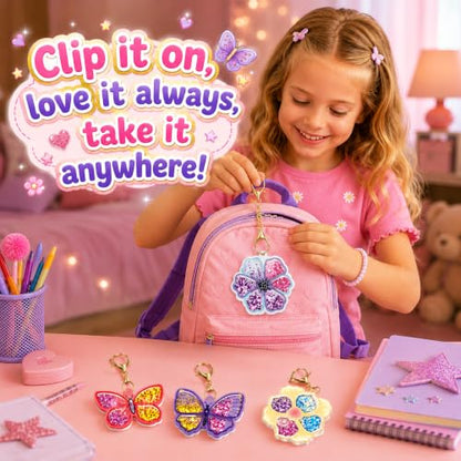 DIY Glitter Craft Kit with Keychains - Mess-Free Arts and Crafts for Kids Ages 4-8, Fun Shake-It Activity, Creative Travel Toys, Party Favors & Birthday Gifts for Girls 4-9 - color: Purple