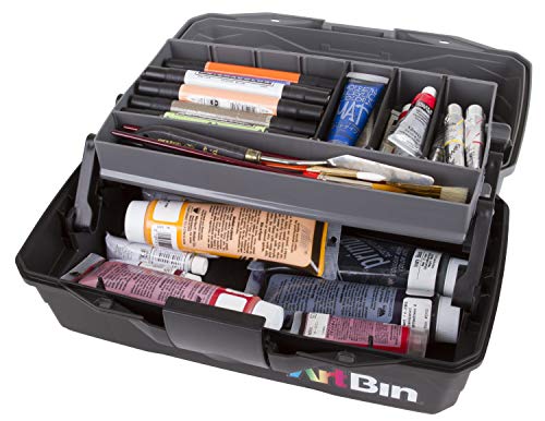 ArtBin 6891AG 1-Tray Art Supply Box, Portable Art & Craft Organizer with Lift-Up Tray, [1] Plastic Storage Case, Gray/Black - style: One Tray