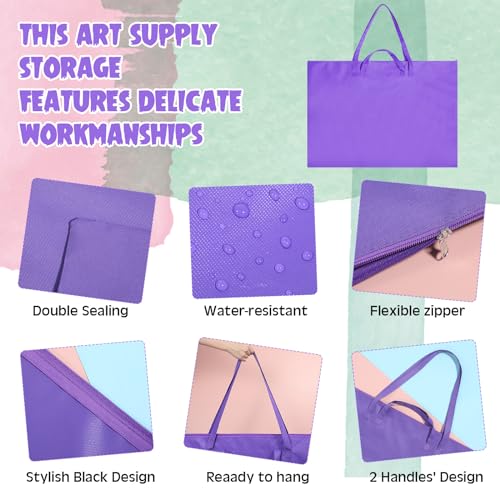 Abbylike 1 Pcs 48x36 Inch Art Portfolio Bag Purple Large Waterproof Nylon - color: Purple, size: 48 x 36 Inch