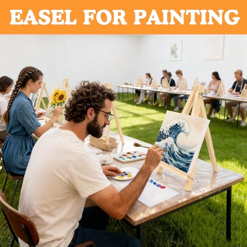 5 Pack 9" Wood Easels, Tabletop Tripod Stand for Painting Party & Crafts | Wood tripod art easels for painting, crafts, sign & photo display; portable mini tabletop stand for party, classroom